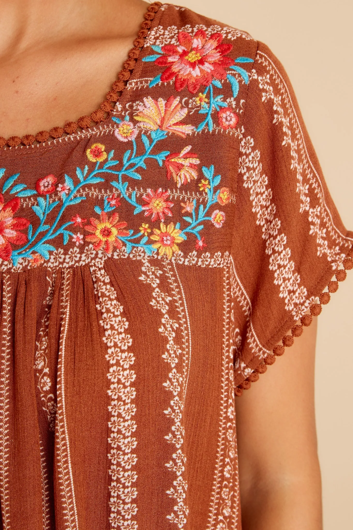 It Is Well Light Brown Embroidered Top