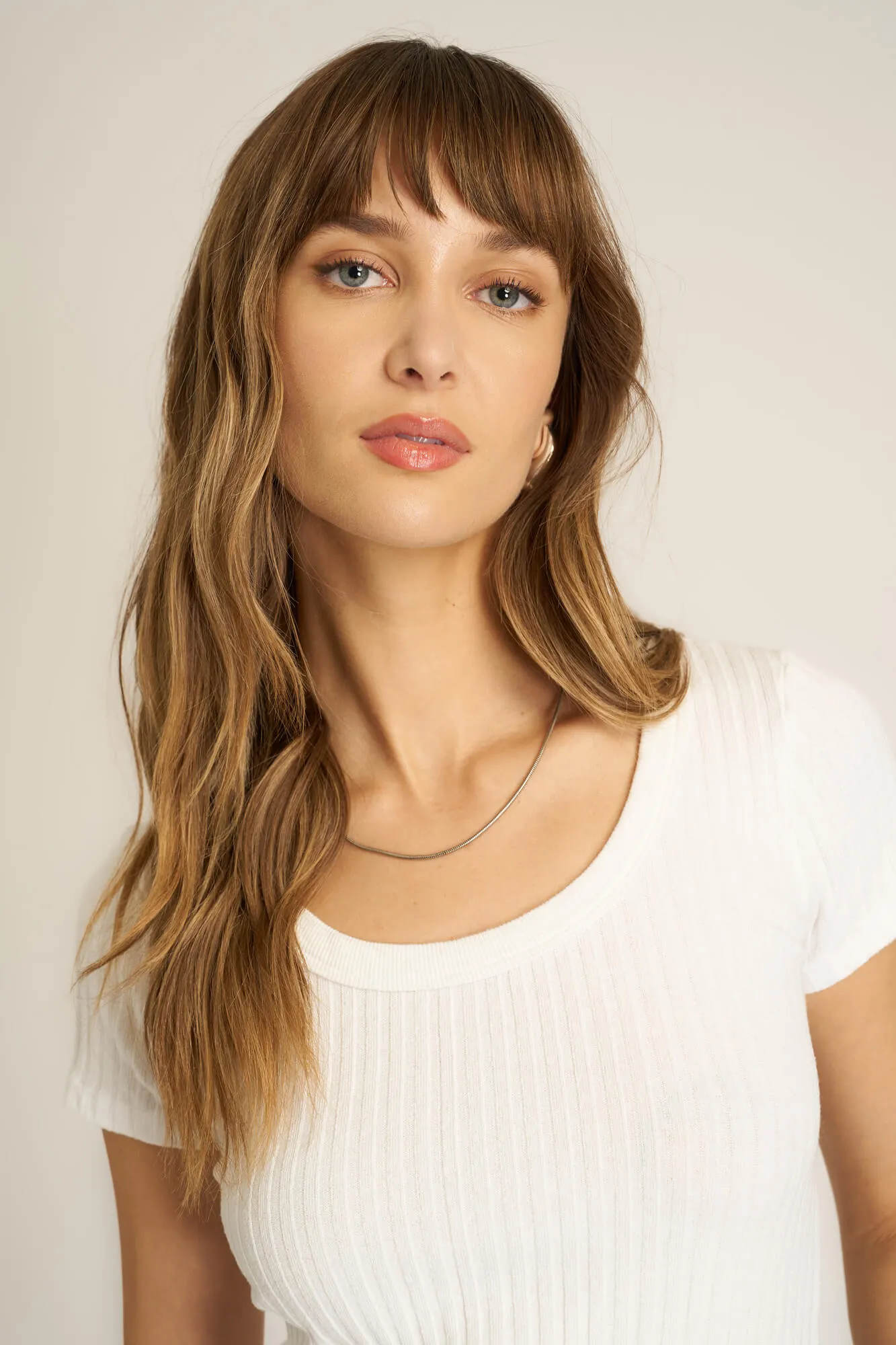 Julie Scoop Neck Sweater Rib Tee - White