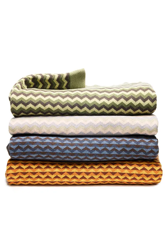 Knit Cotton Blanket "ZigZag Green" by Michele Rondelli