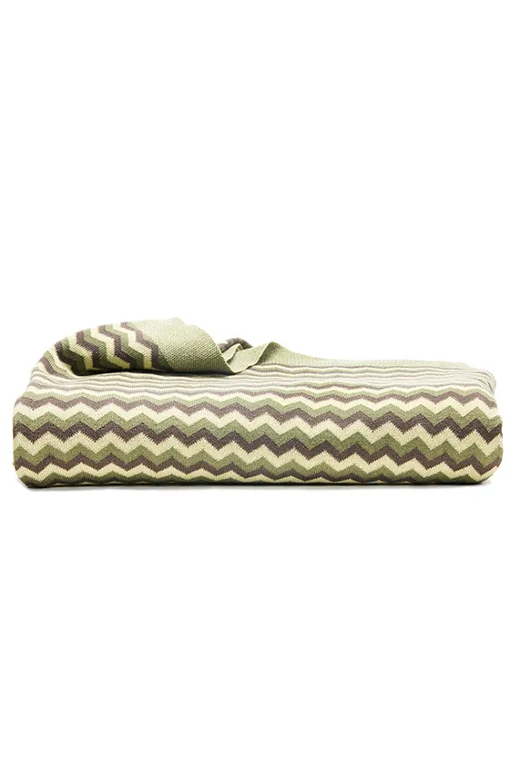 Knit Cotton Blanket "ZigZag Green" by Michele Rondelli