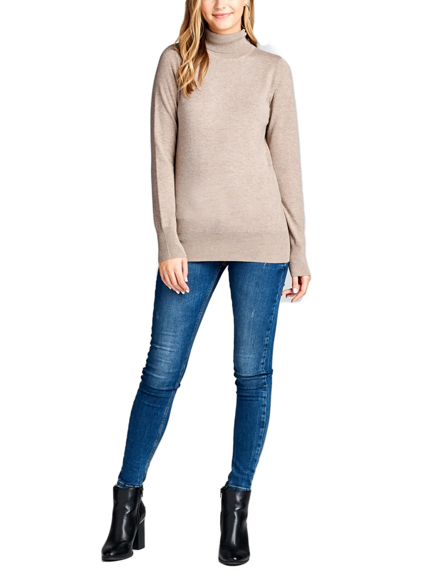 KOGMO Womens Solid Long Sleeve Turtleneck Knit Sweater (S-XL)