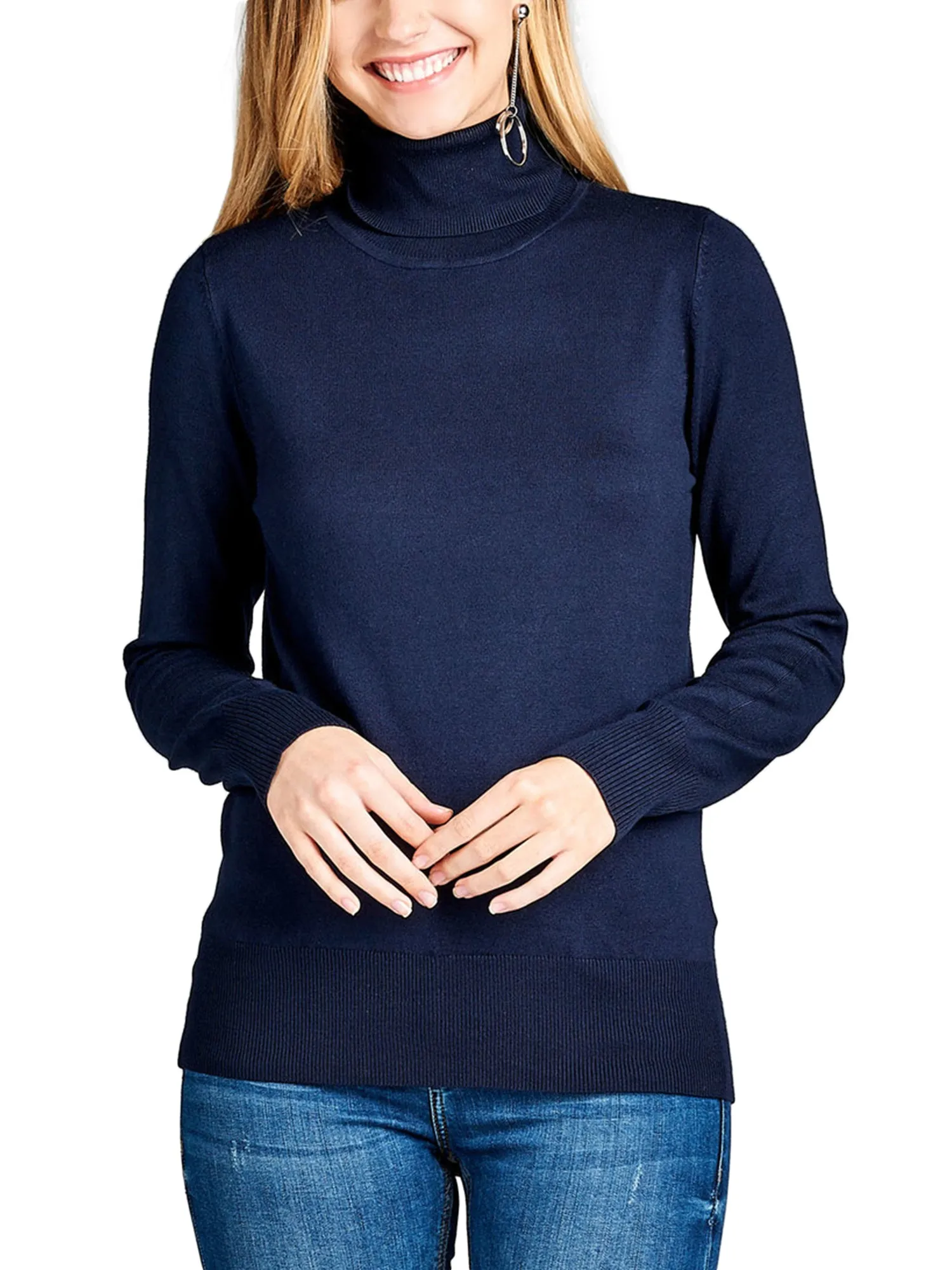 KOGMO Womens Solid Long Sleeve Turtleneck Knit Sweater (S-XL)