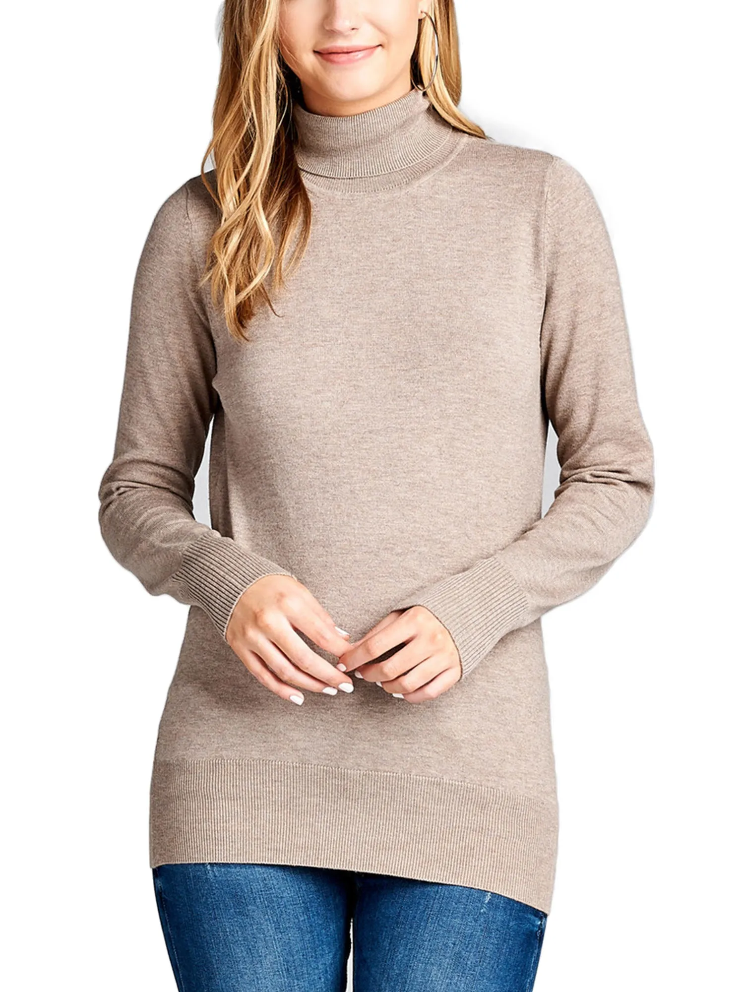 KOGMO Womens Solid Long Sleeve Turtleneck Knit Sweater (S-XL)