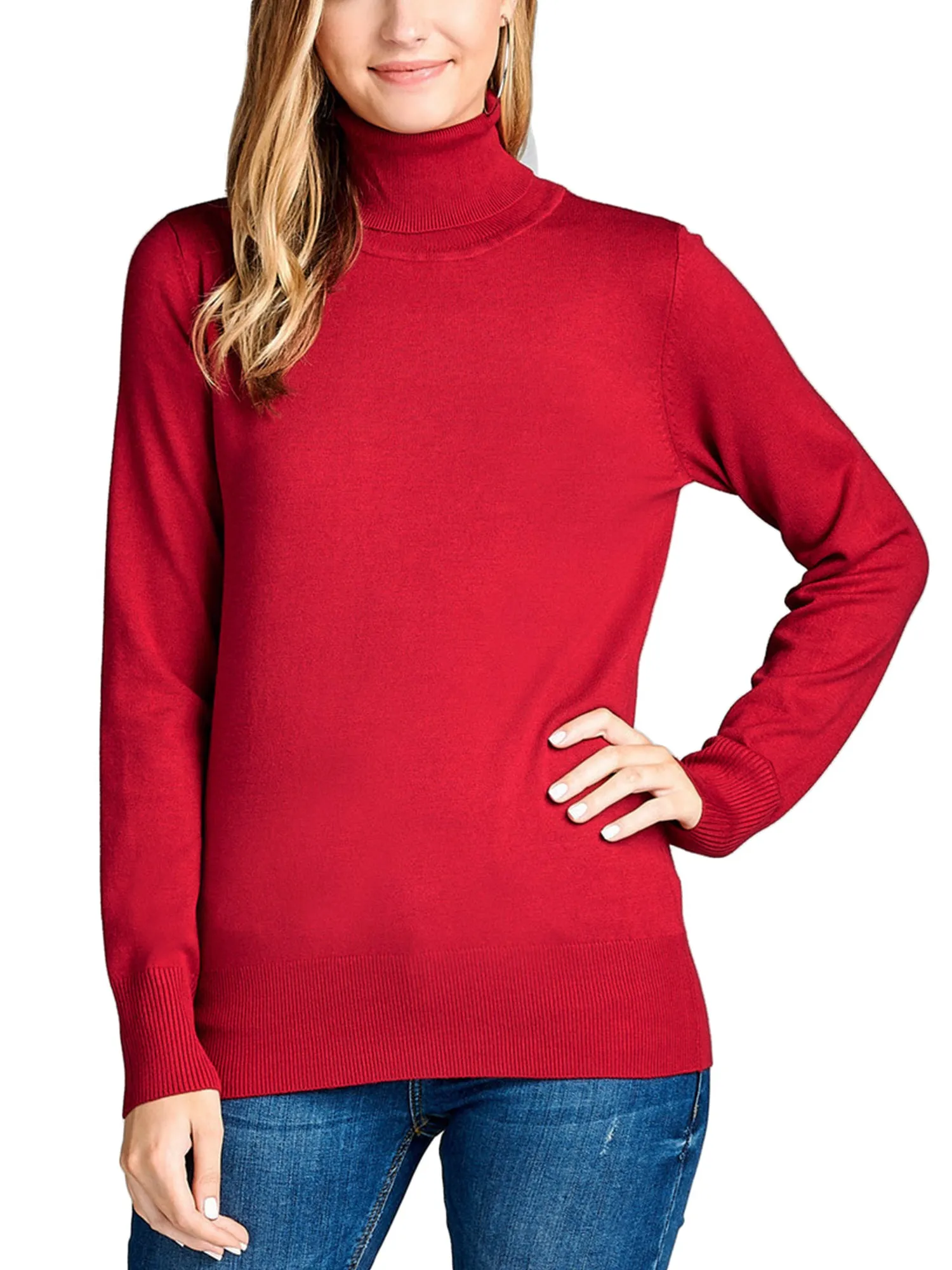 KOGMO Womens Solid Long Sleeve Turtleneck Knit Sweater (S-XL)