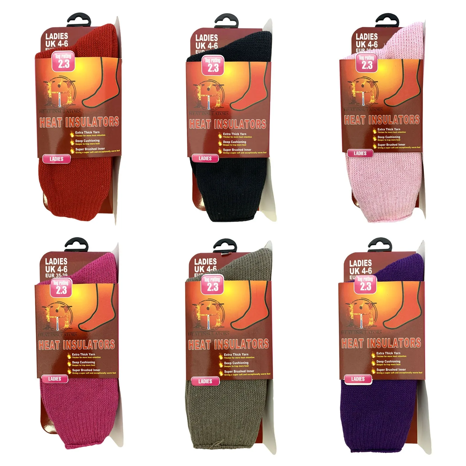 Ladies Size 4-6 Heat Insulator 2.3 Tog Rating Warm Thermal Socks Various Colours