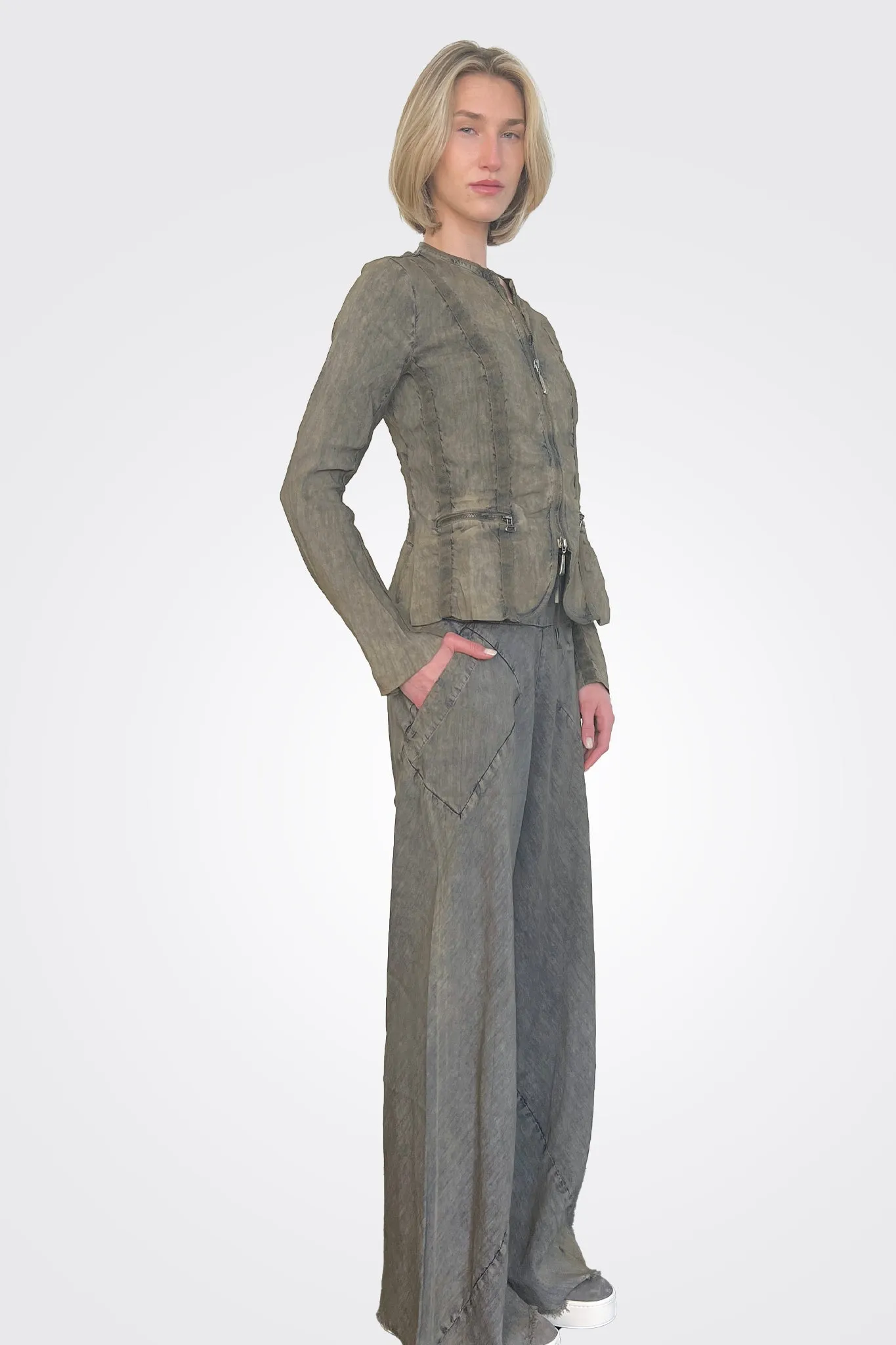 Linen Flared Trousers - Oil