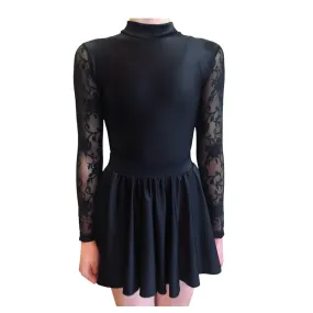 Long Sleeve Turtleneck Black Lycra Leotard with Lace Sleeves for Irish Dancing