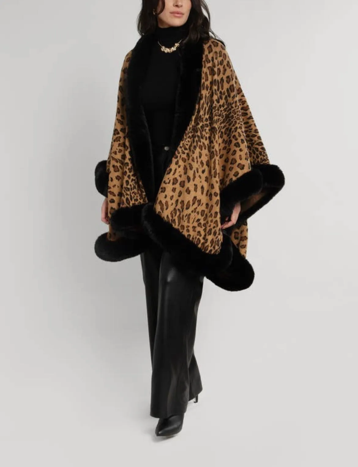 Luxury Thick Cheetah Pattern Faux Fur Cape