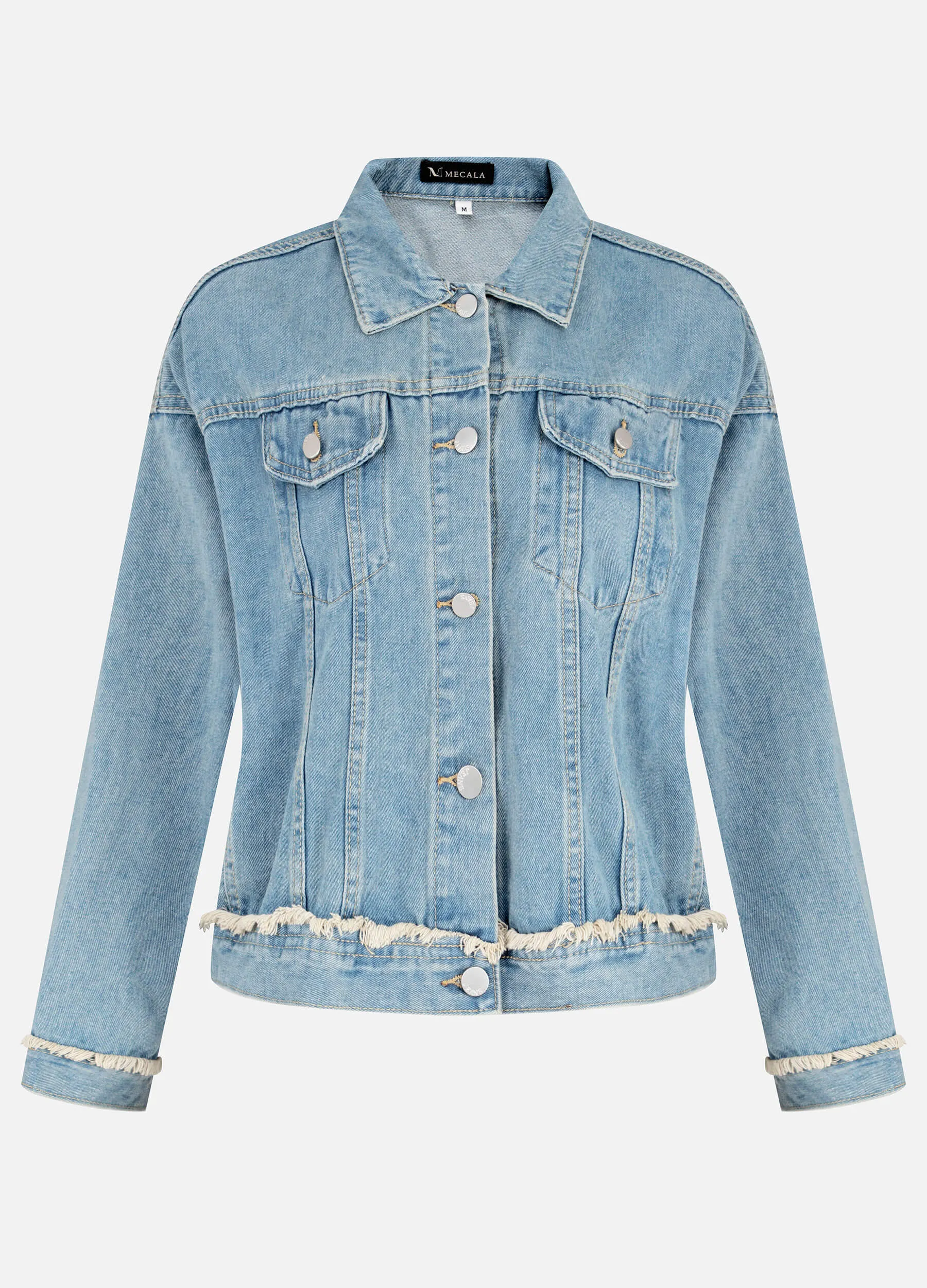 MECALA Women's Fall Drop Shoulder Denim Jacket with Pockets