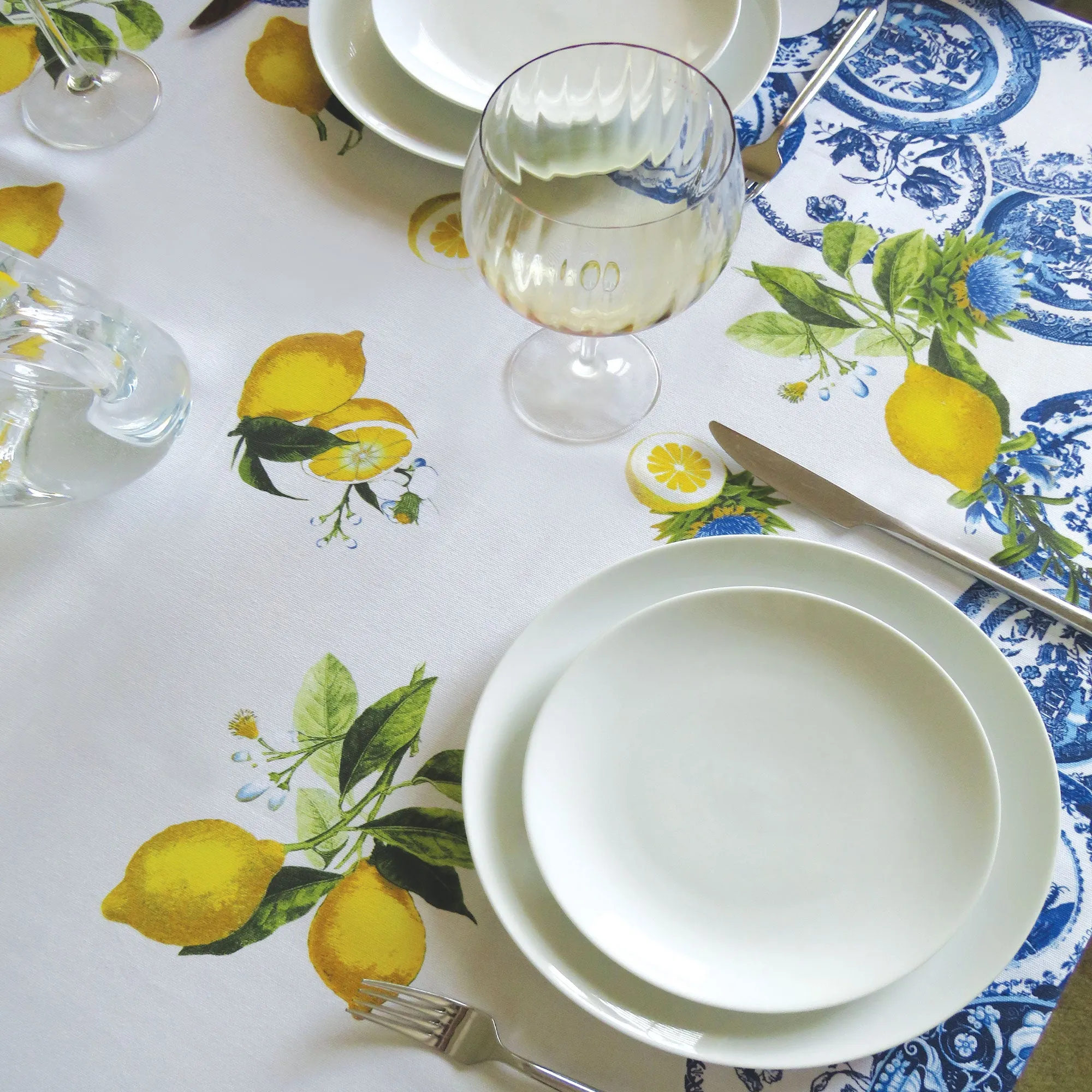 Mediterranean Lemons Cotton Panama Tablecloth