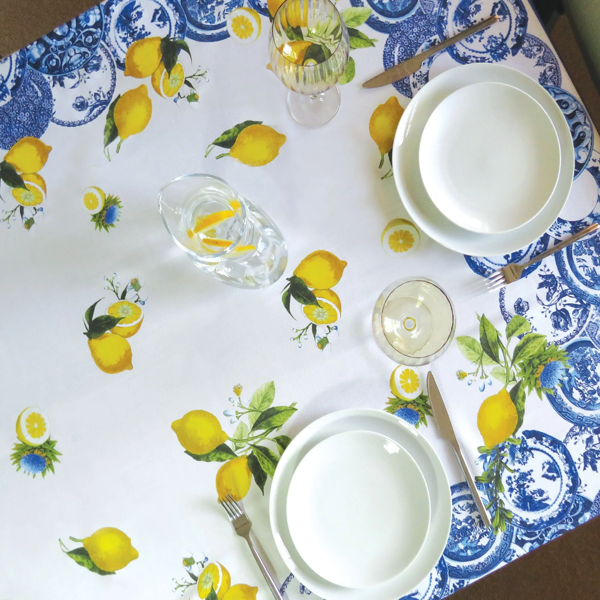 Mediterranean Lemons Cotton Panama Tablecloth