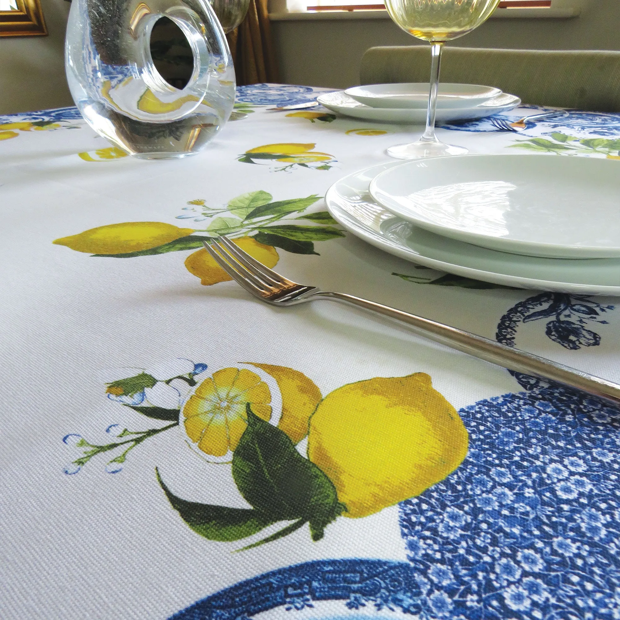 Mediterranean Lemons Cotton Panama Tablecloth