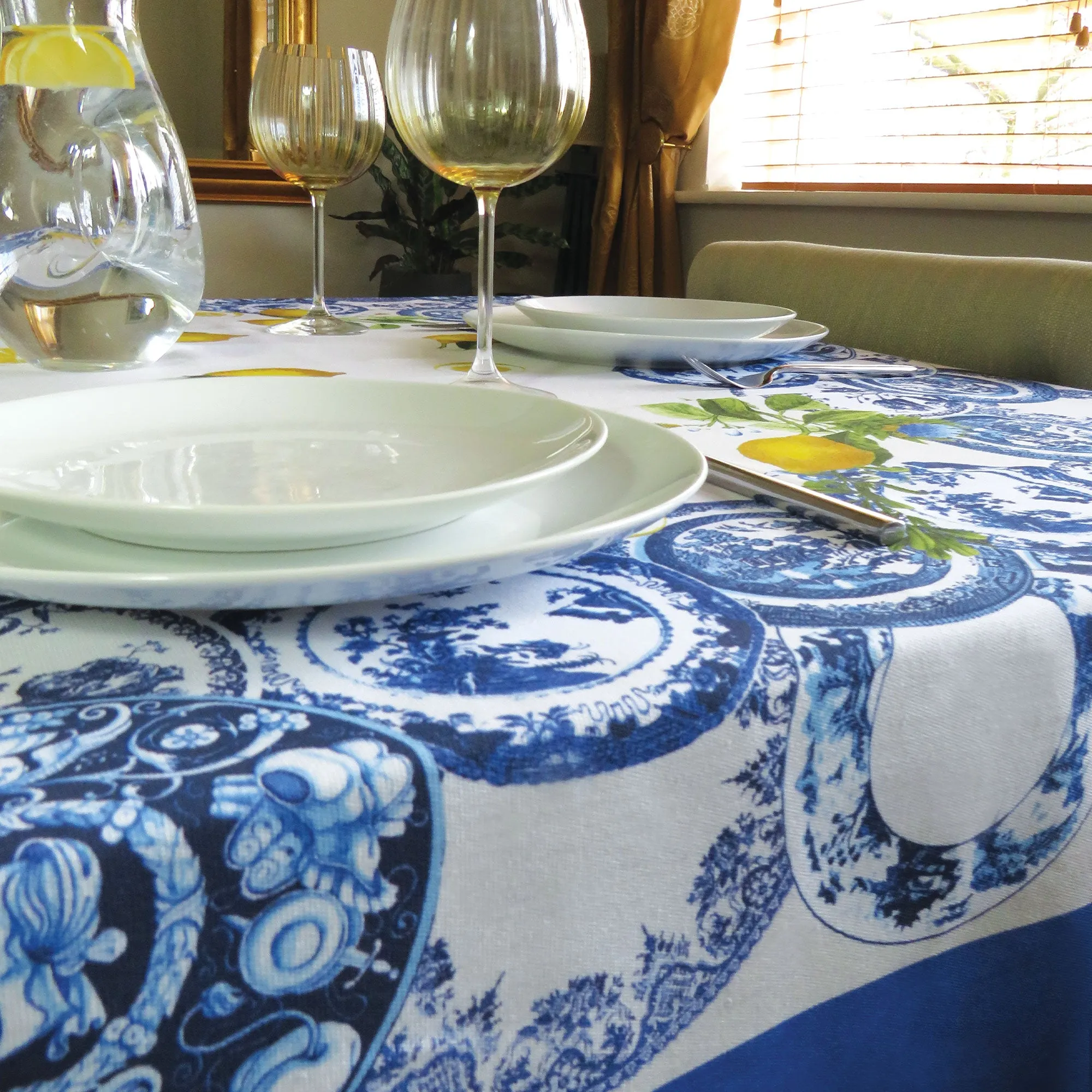 Mediterranean Lemons Cotton Panama Tablecloth