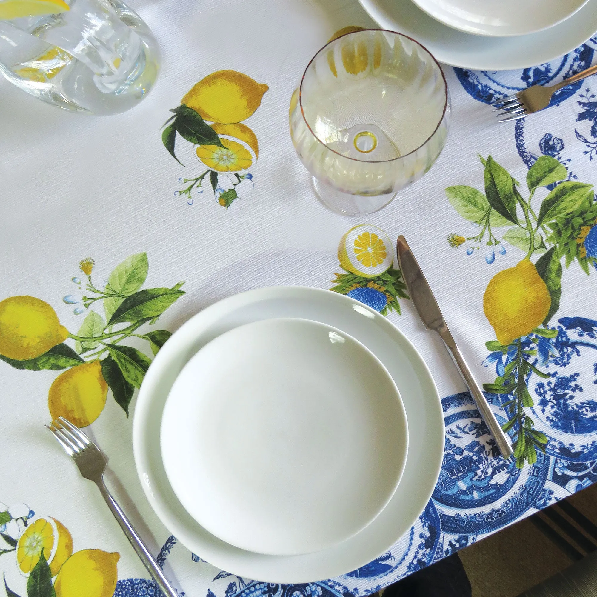 Mediterranean Lemons Cotton Panama Tablecloth