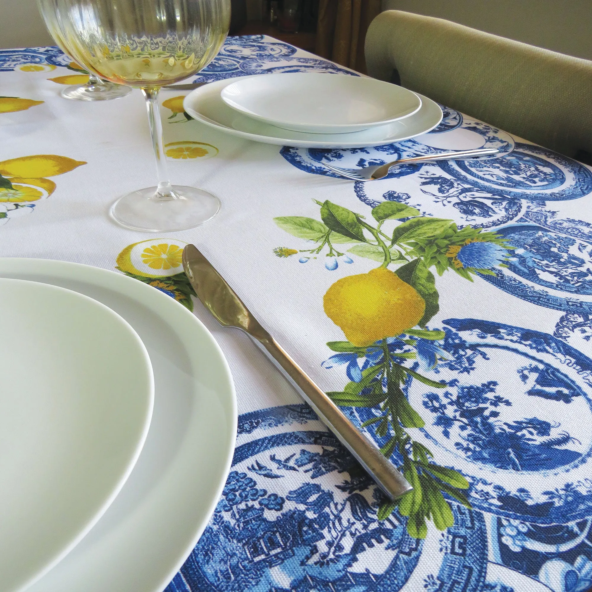 Mediterranean Lemons Cotton Panama Tablecloth