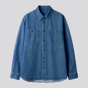 Medium wash chambray men's jean shirt