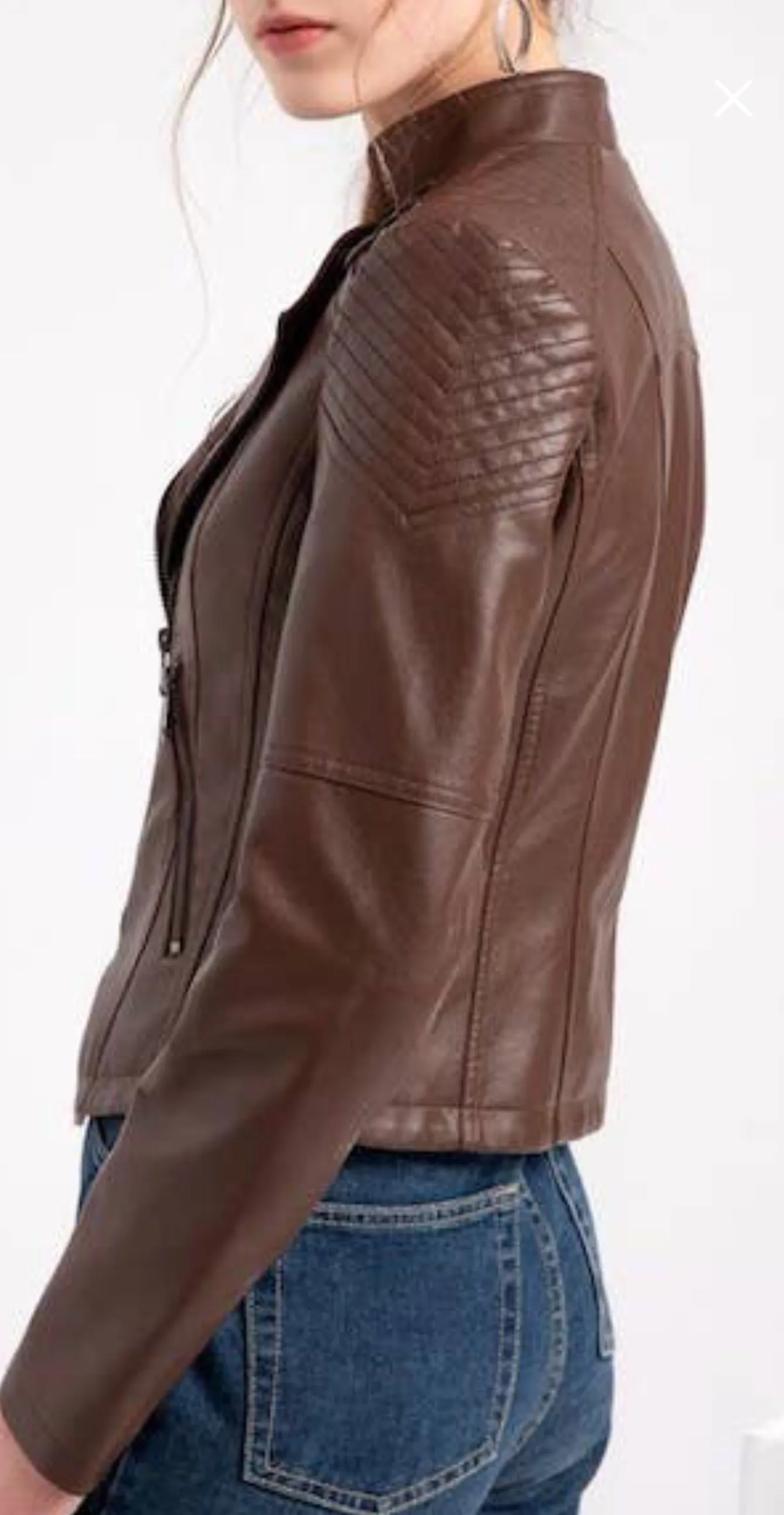 Melody Coffee Brown Vegan Tied Point Moto Jacket