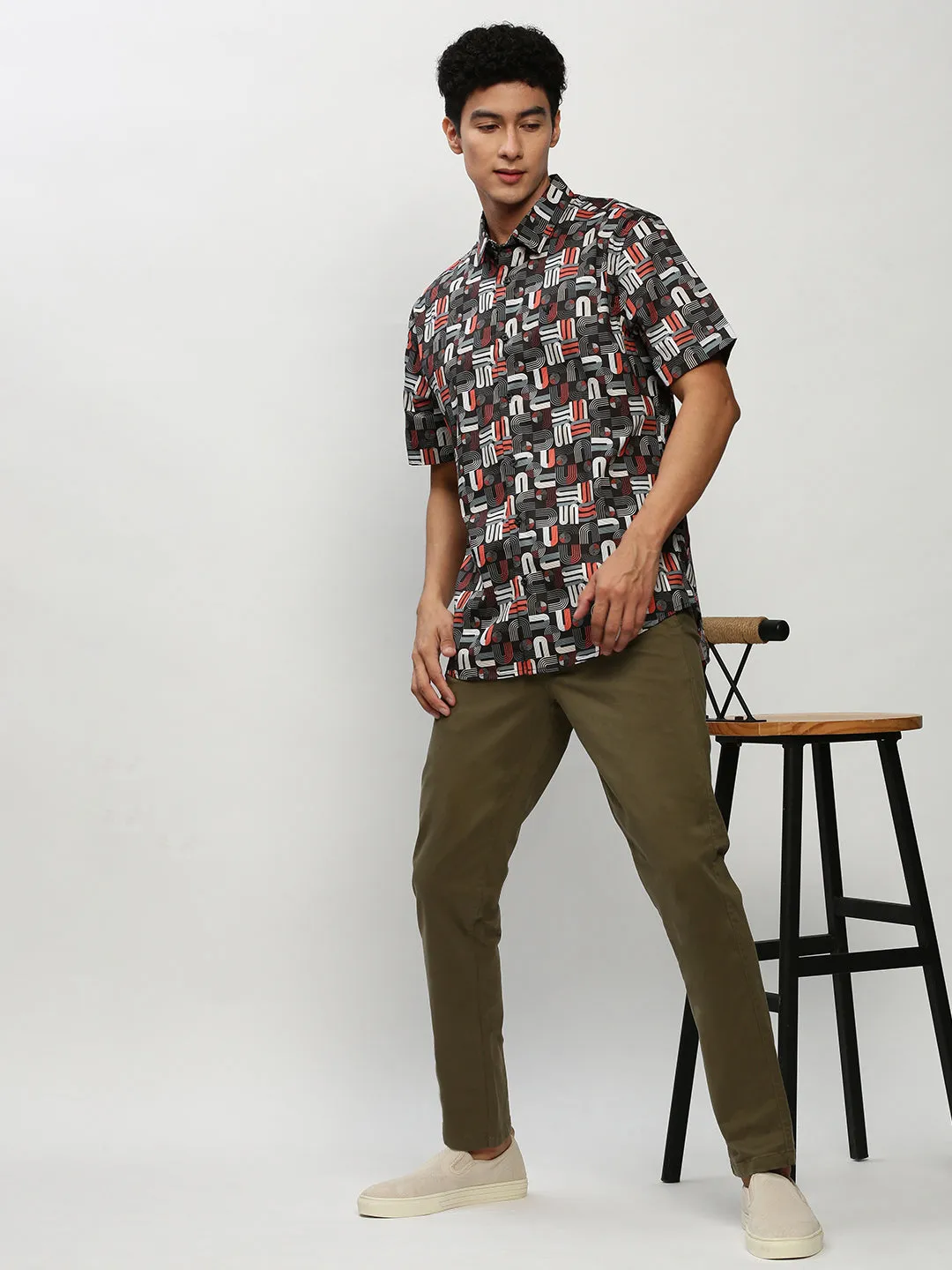 Men Black Printed Casual Casual Shirts