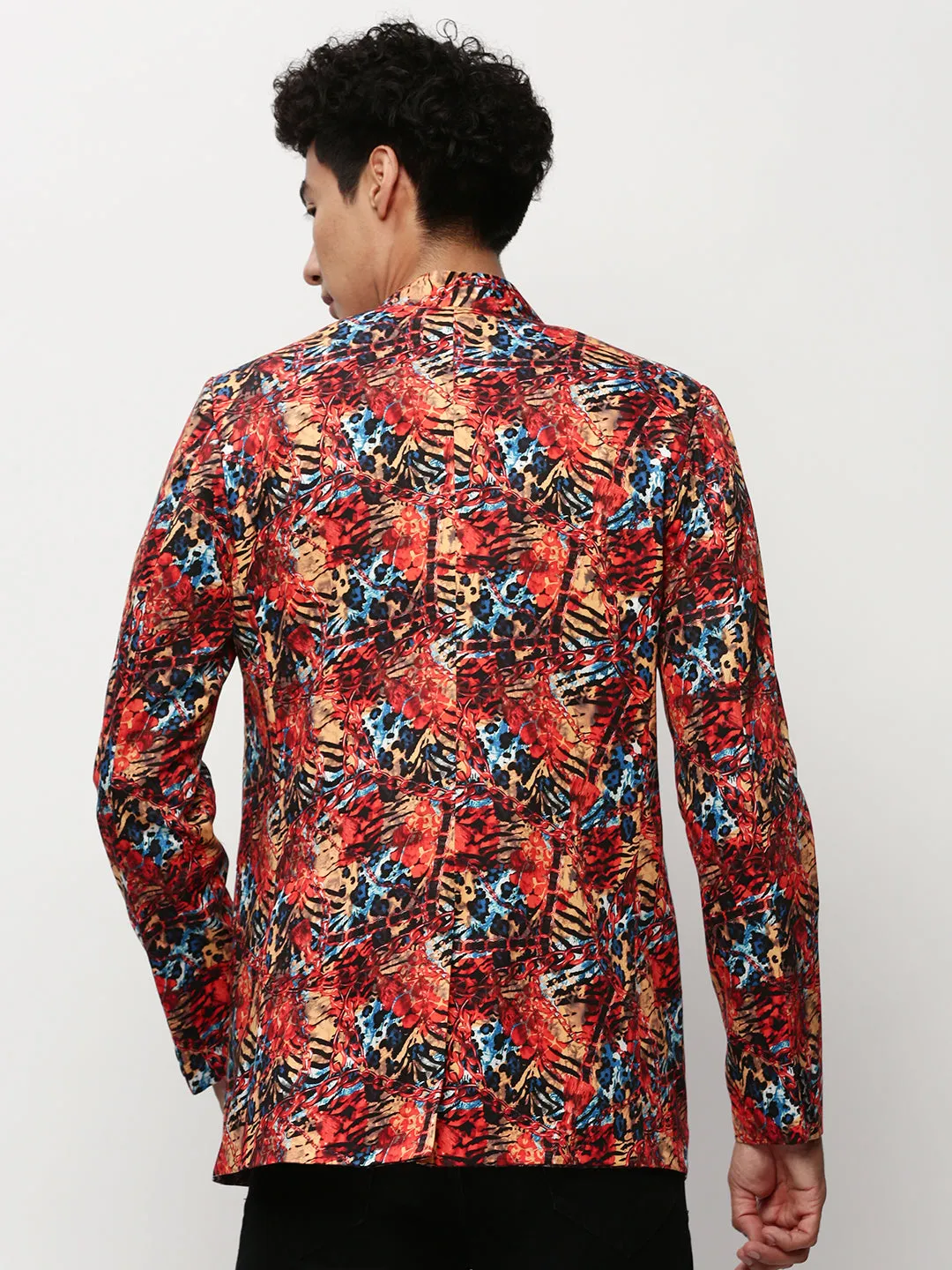 Men Coral Printed Casual Blazers