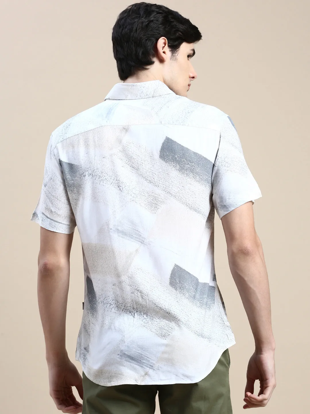 Men Cream Graphics Casual Shirt