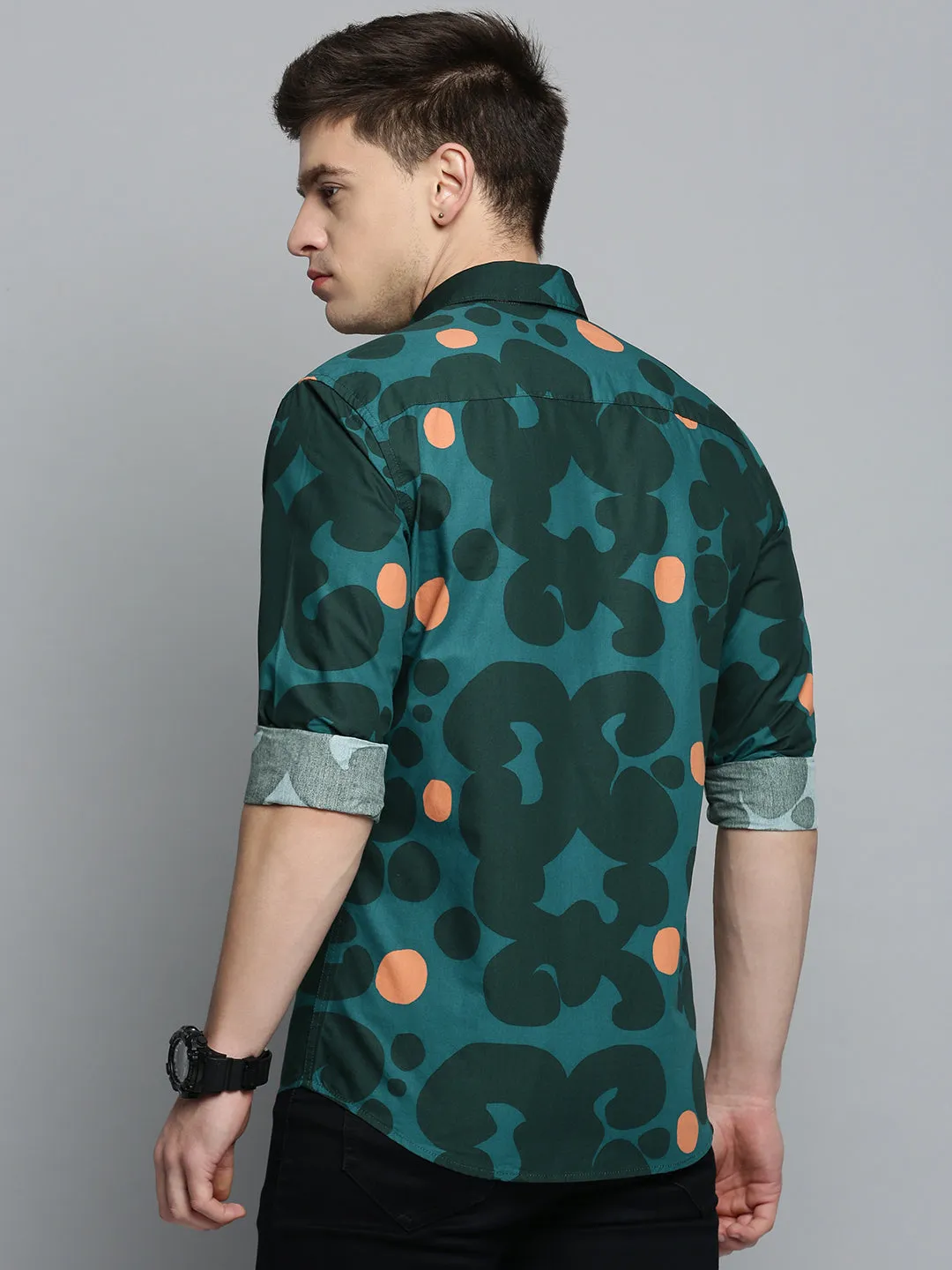 Men Green Colourblock Casual Shirt