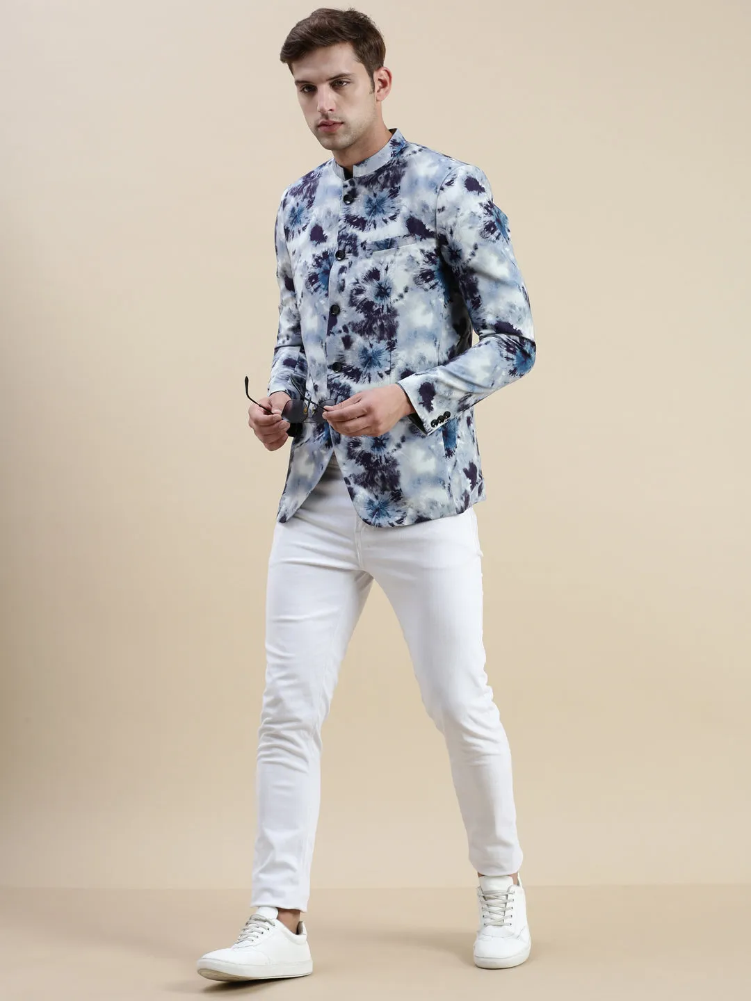 Men Grey Printed Casual Blazer