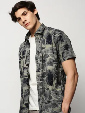 Men Khaki Printed Casual Casual Shirts