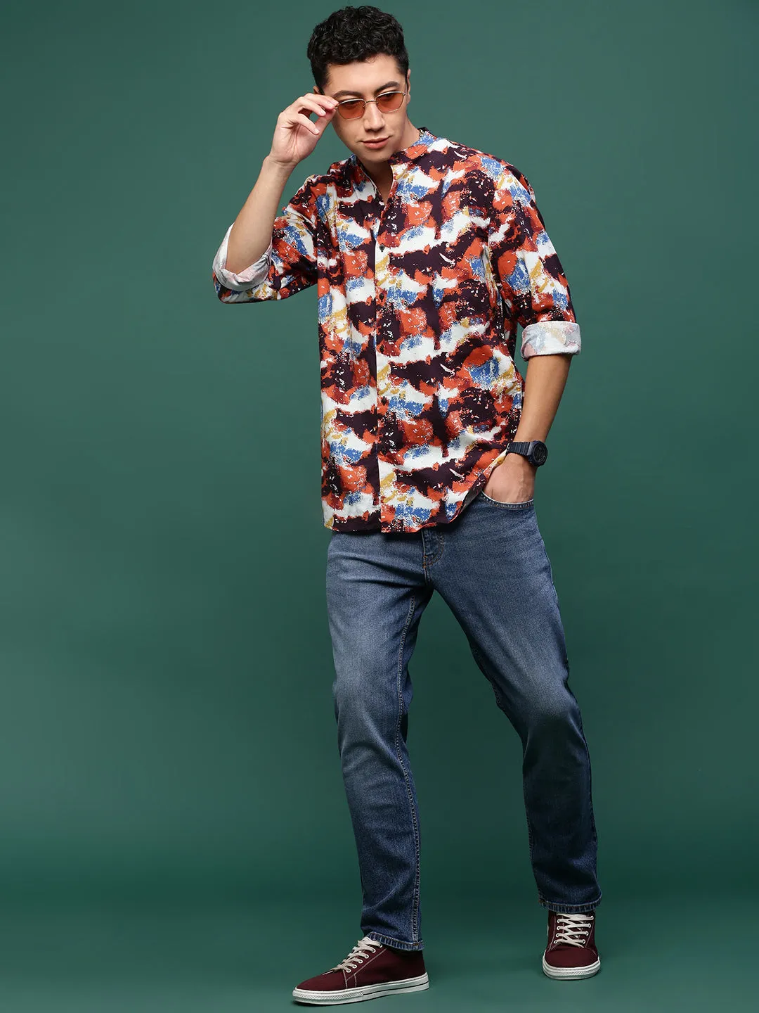 Men Multi Abstract Slim Fit Shirt