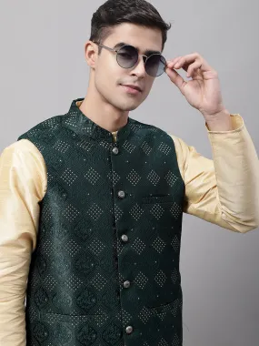 Men Olive Green Woven Design Waistcoats