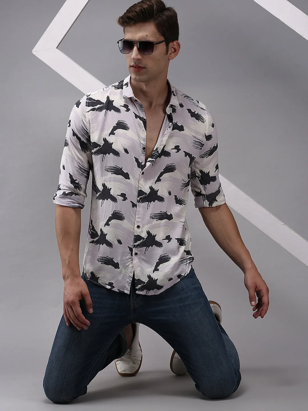 Men Purple Printed Casual Shirt