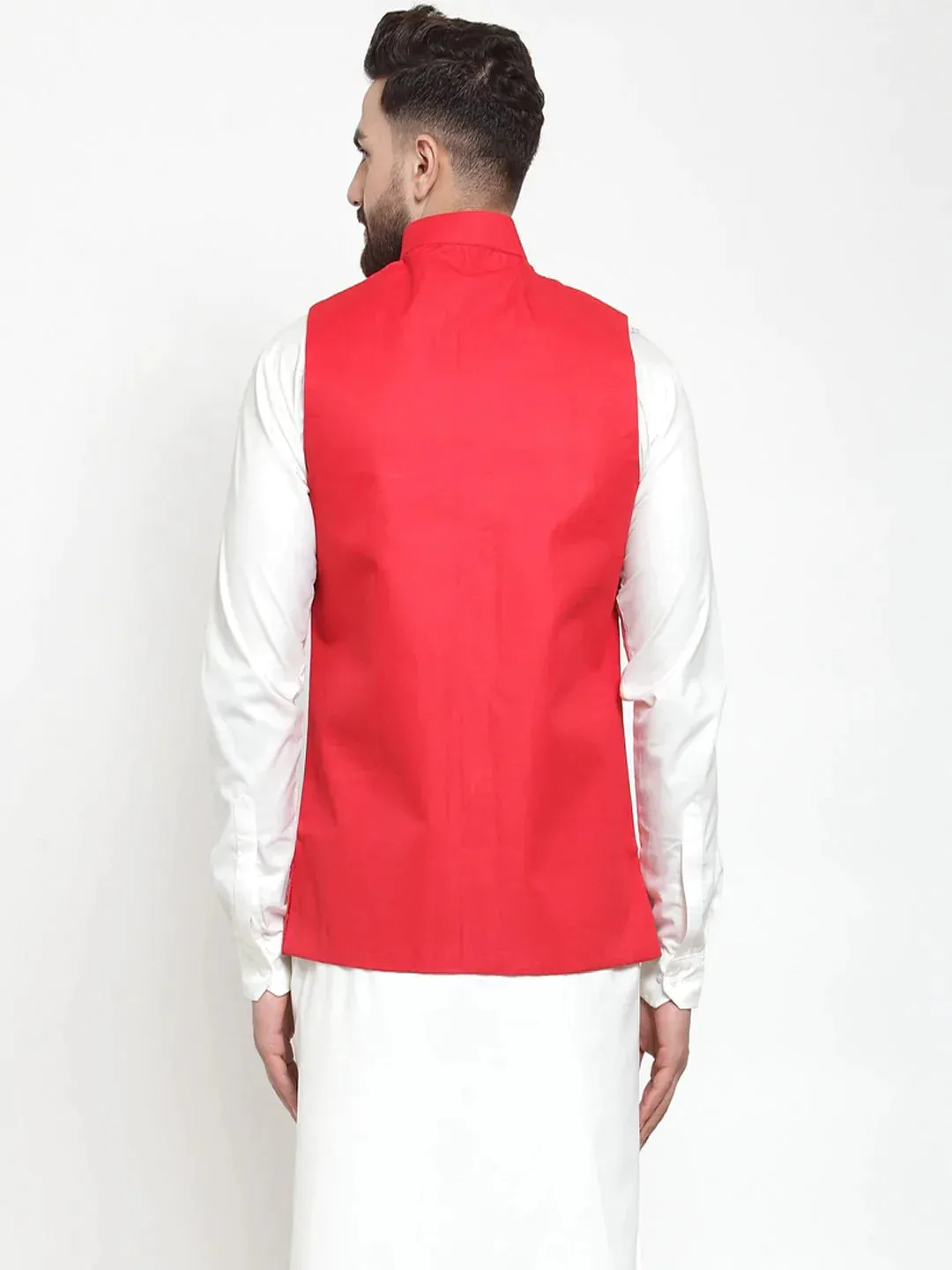 Men Red Solid Nehru Jacket