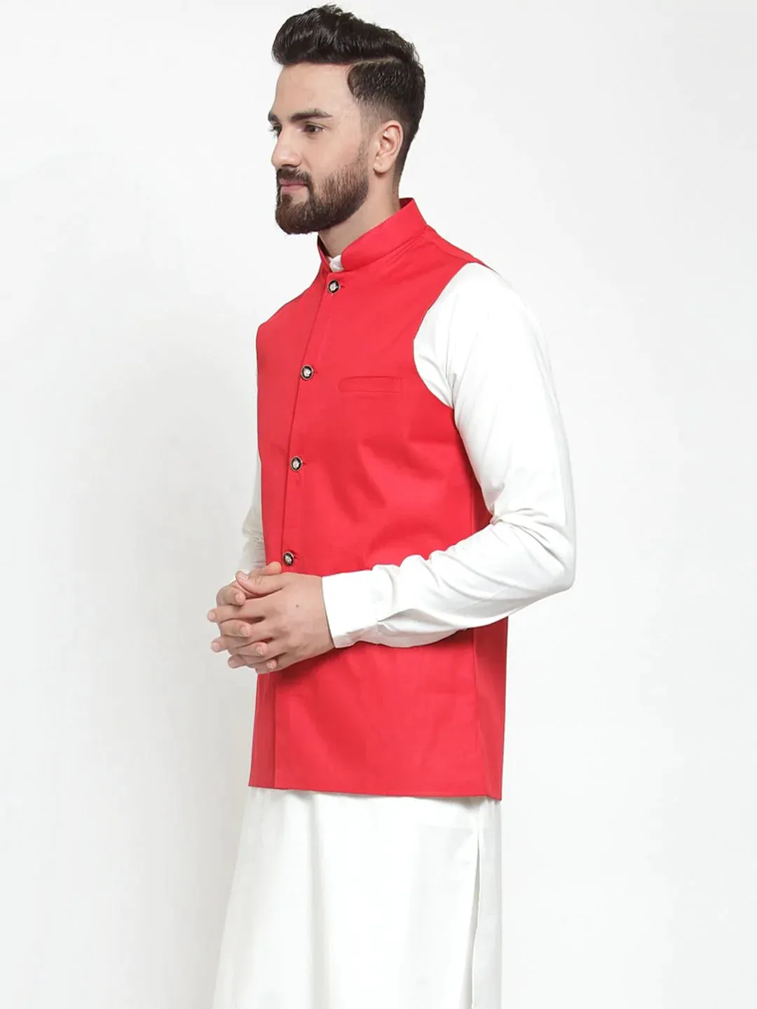 Men Red Solid Nehru Jacket