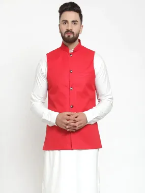 Men Red Solid Nehru Jacket