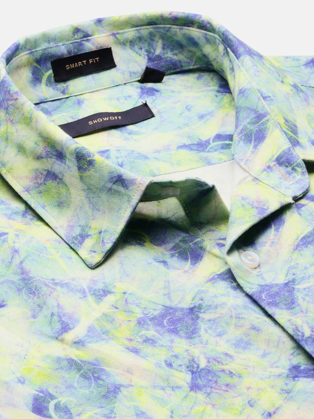 Men Spread Collar Abstract Green Casual Shirt