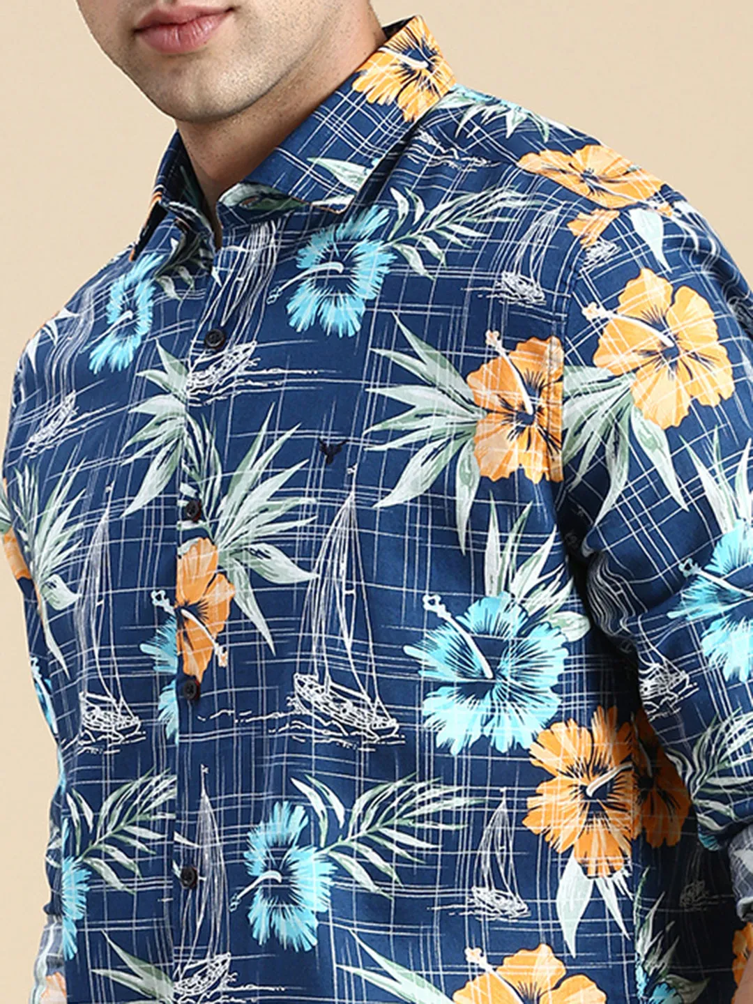 Men Teal Printed Casual Shirt