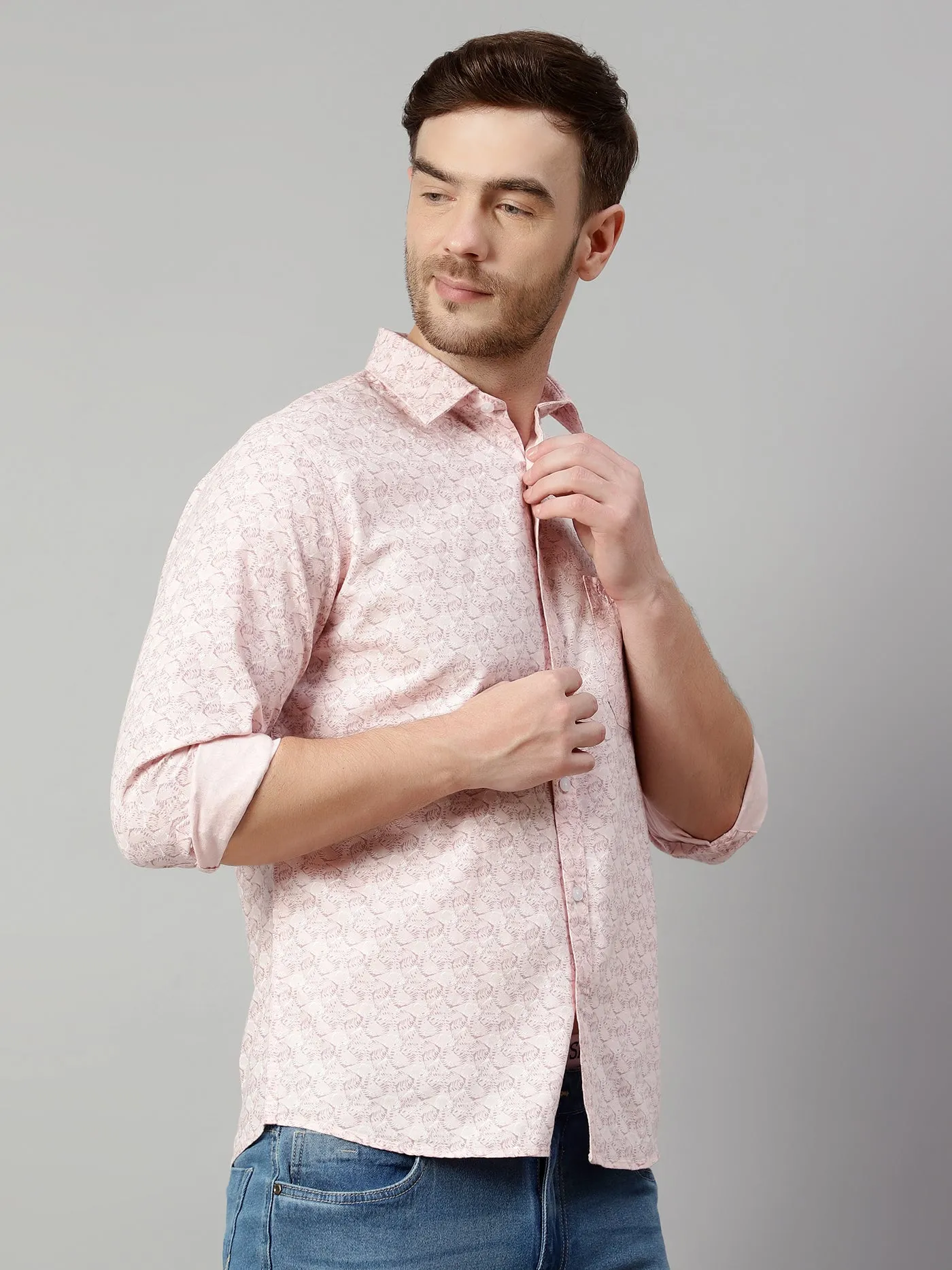 Men's Baby Pink Casual Abstract Print Full Sleeve Shirt