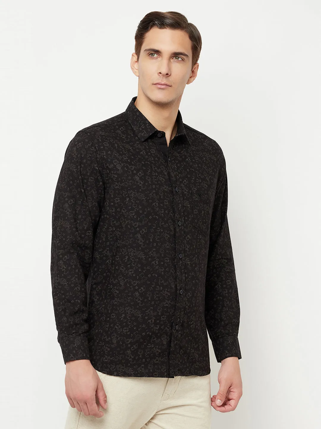 Men's Black Casual Abstract Print Full Sleeve Shirt