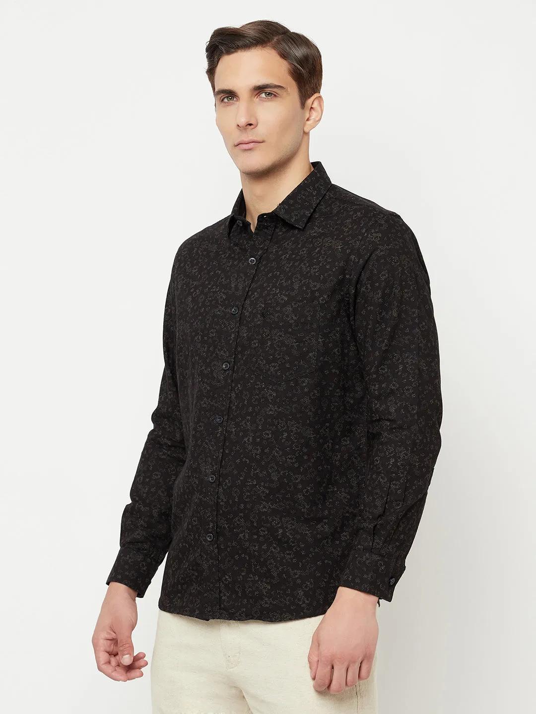 Men's Black Casual Abstract Print Full Sleeve Shirt