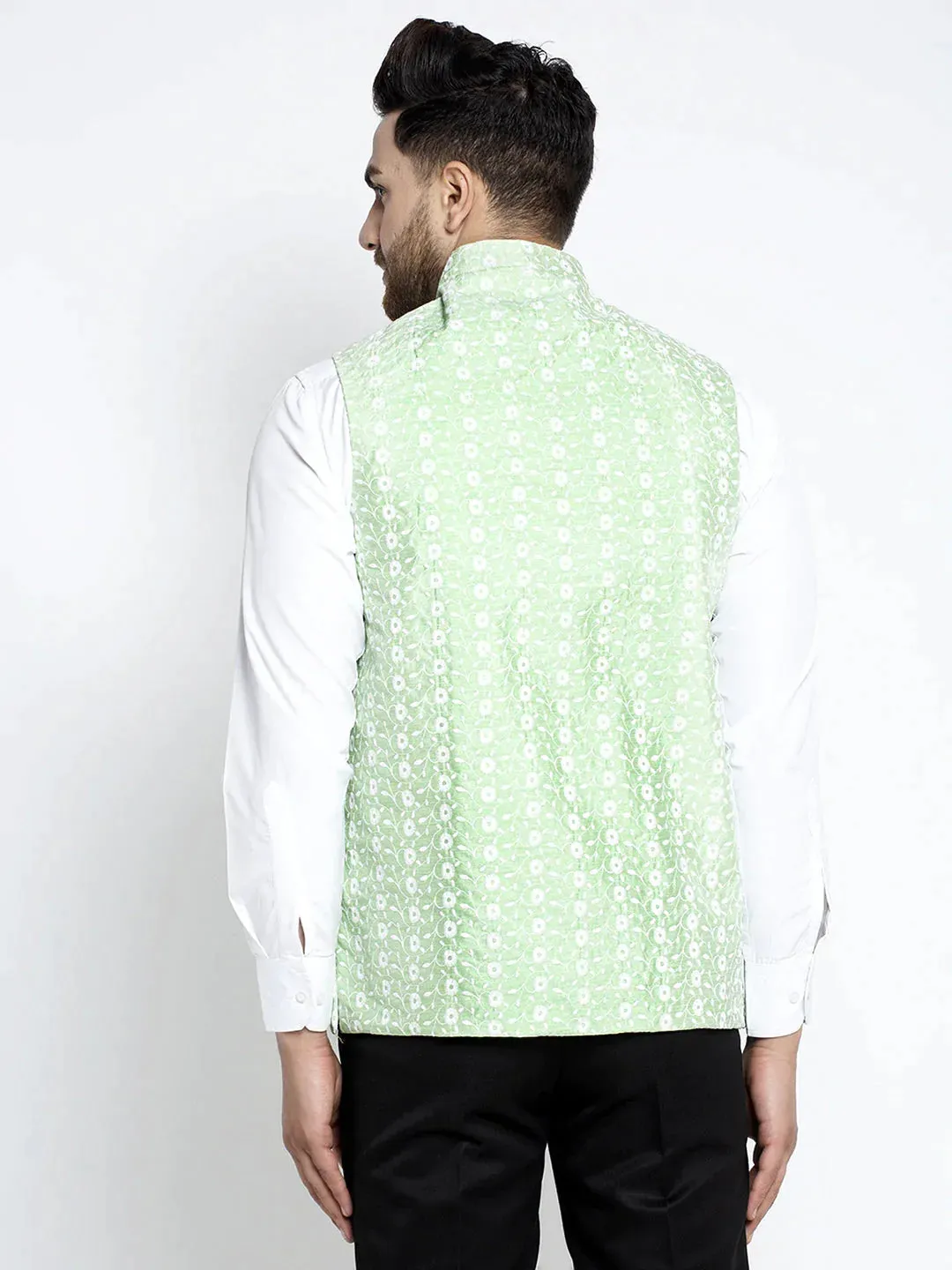 Men'S Green Embroidered Nehru Jacket