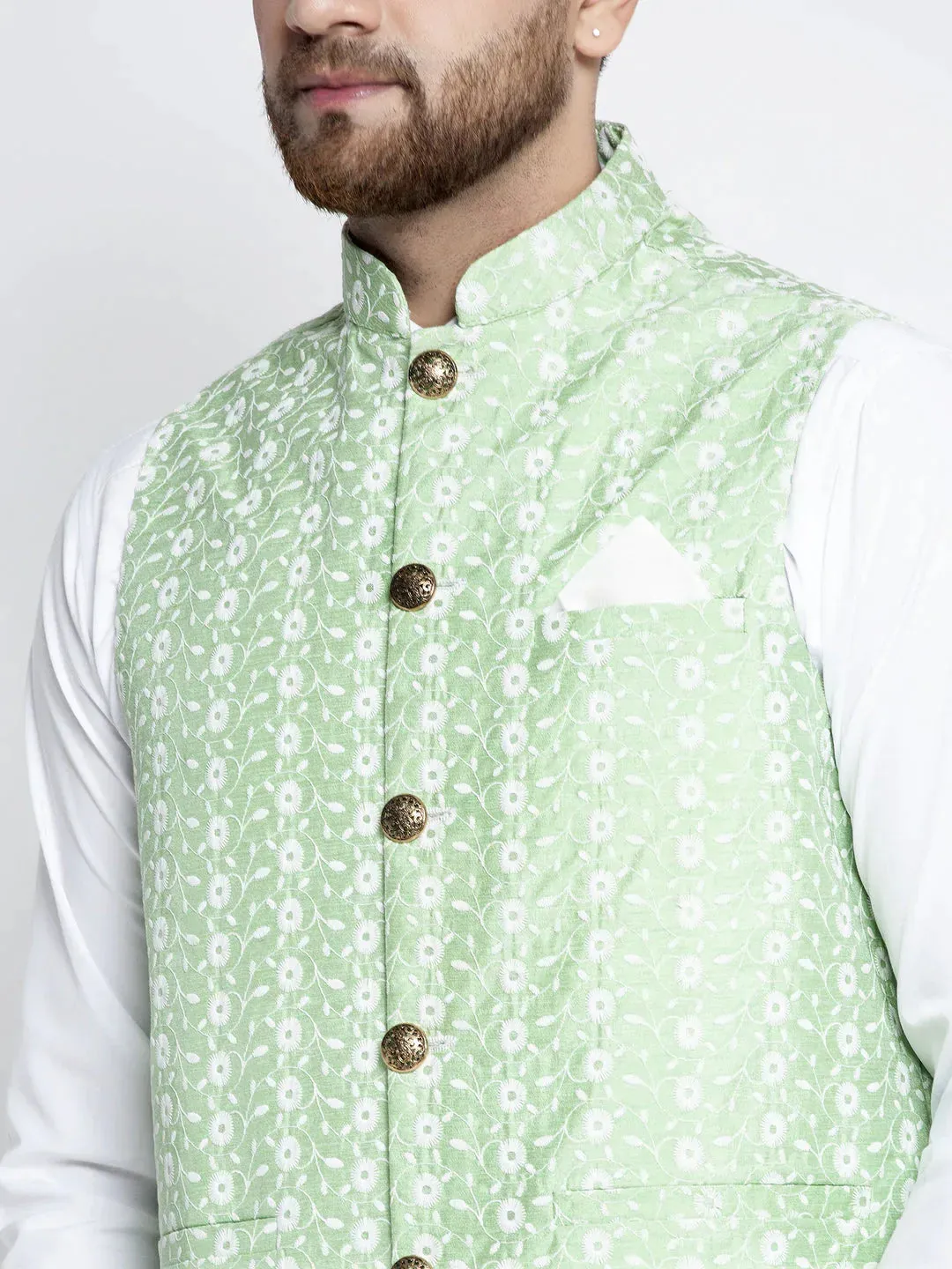 Men'S Green Embroidered Nehru Jacket