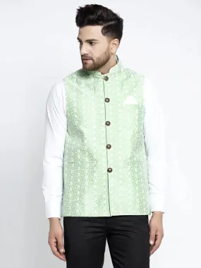 Men'S Green Embroidered Nehru Jacket