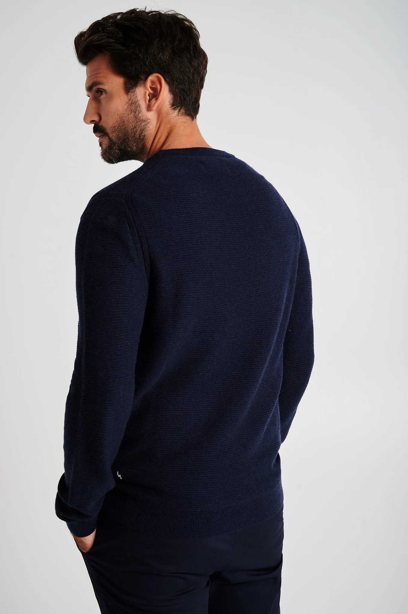 Men's long sleeve crew neck merino wool blend sweater