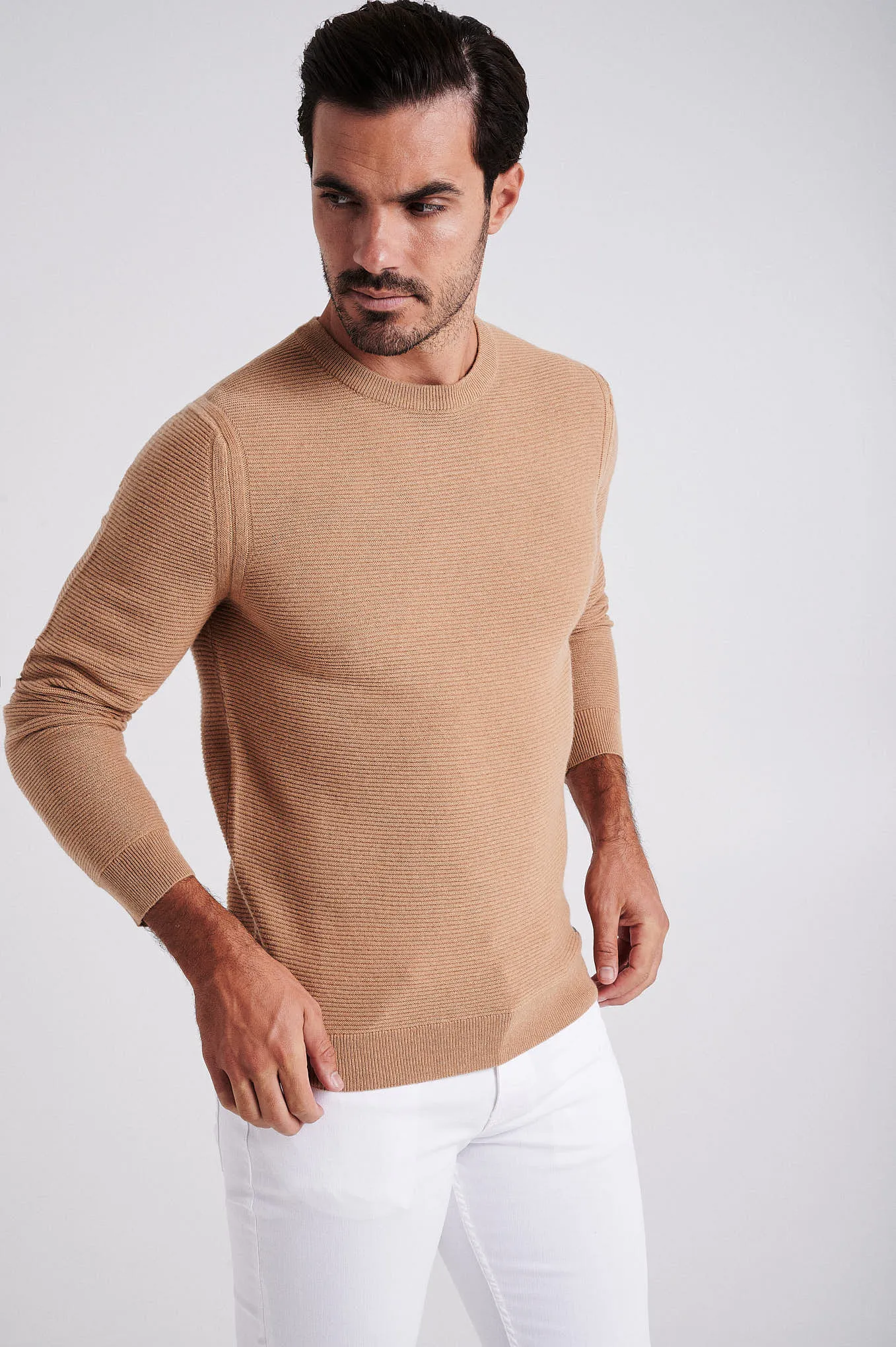 Men's long sleeve crew neck merino wool blend sweater