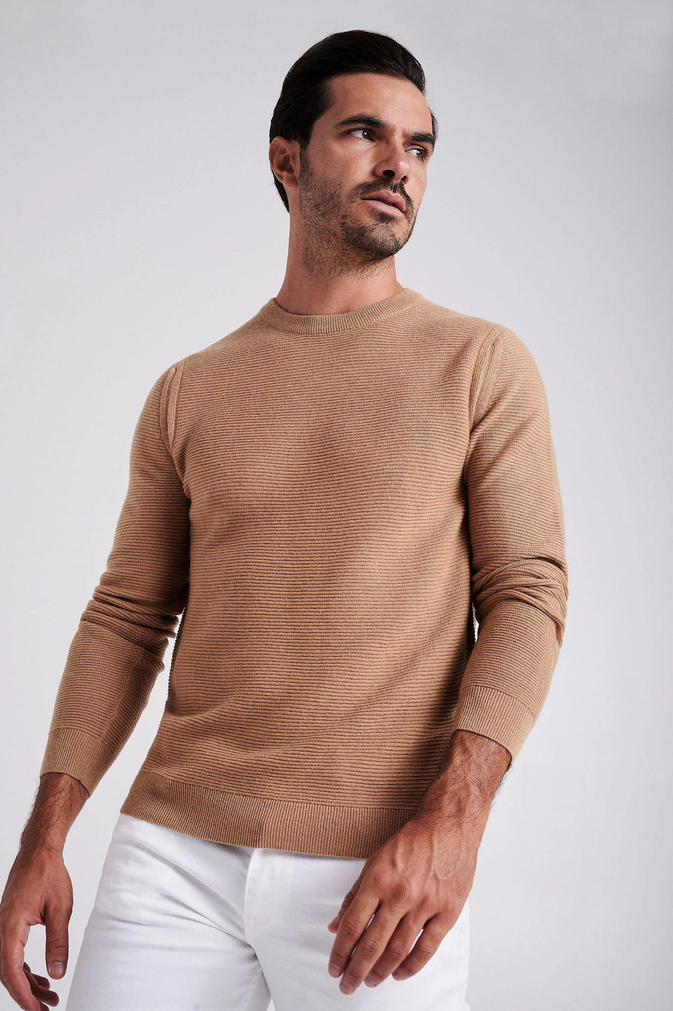 Men's long sleeve crew neck merino wool blend sweater