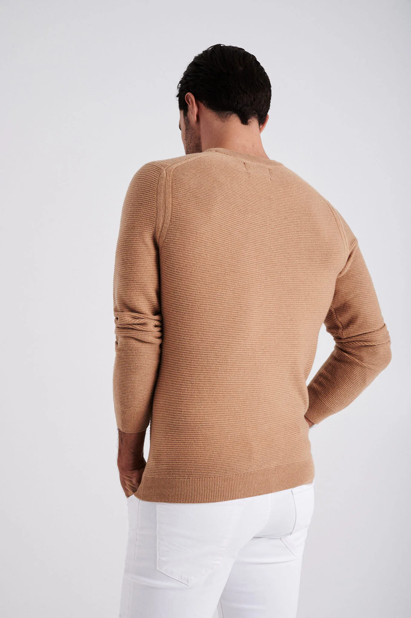 Men's long sleeve crew neck merino wool blend sweater