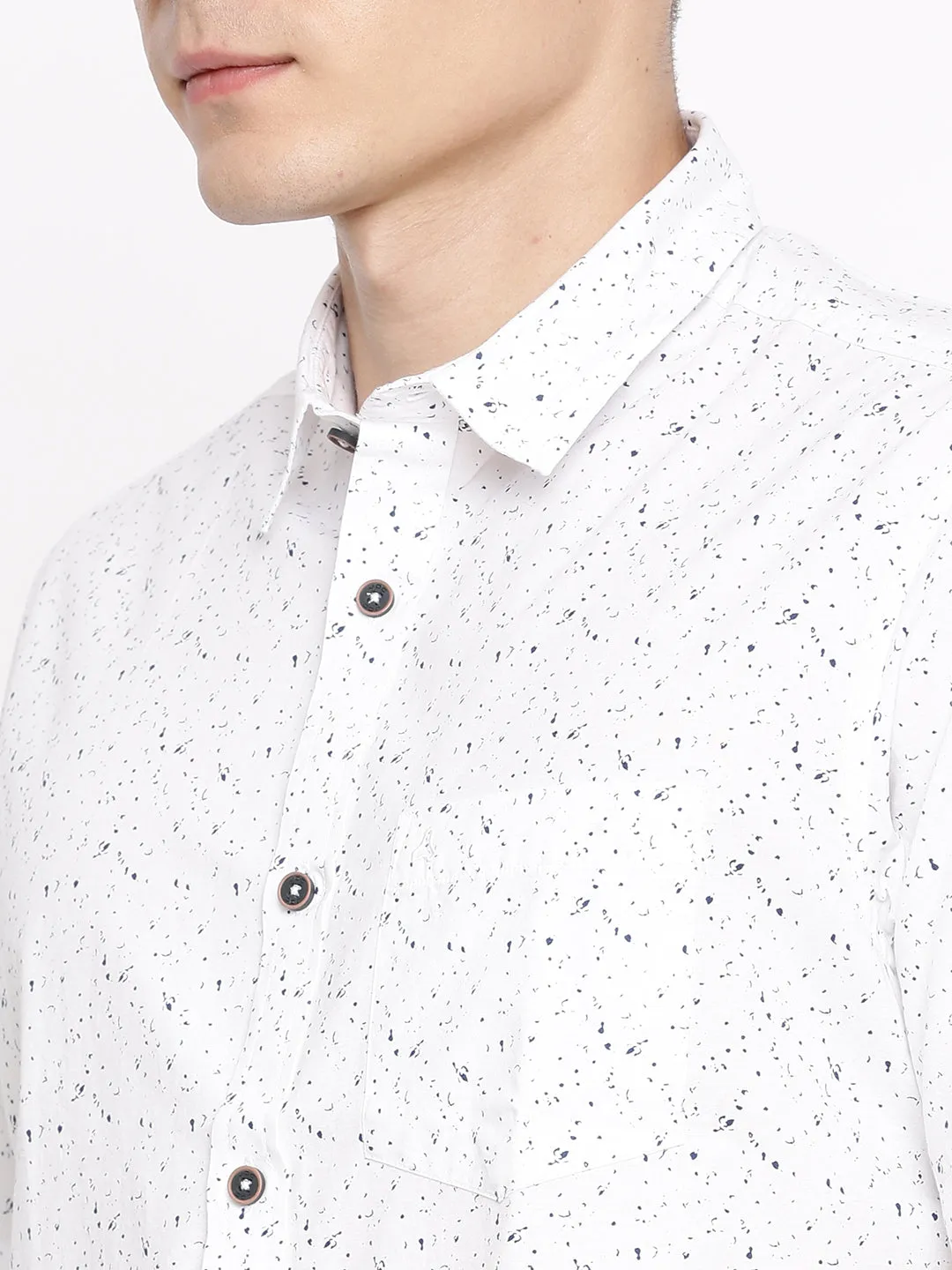 MEN'S WHITE ABSTRACT PRINT SLIM FIT SHIRT