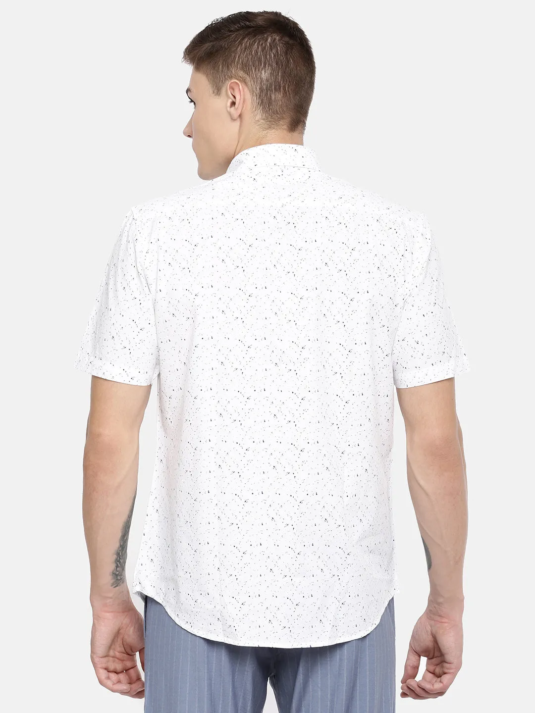 MEN'S WHITE ABSTRACT PRINT SLIM FIT SHIRT