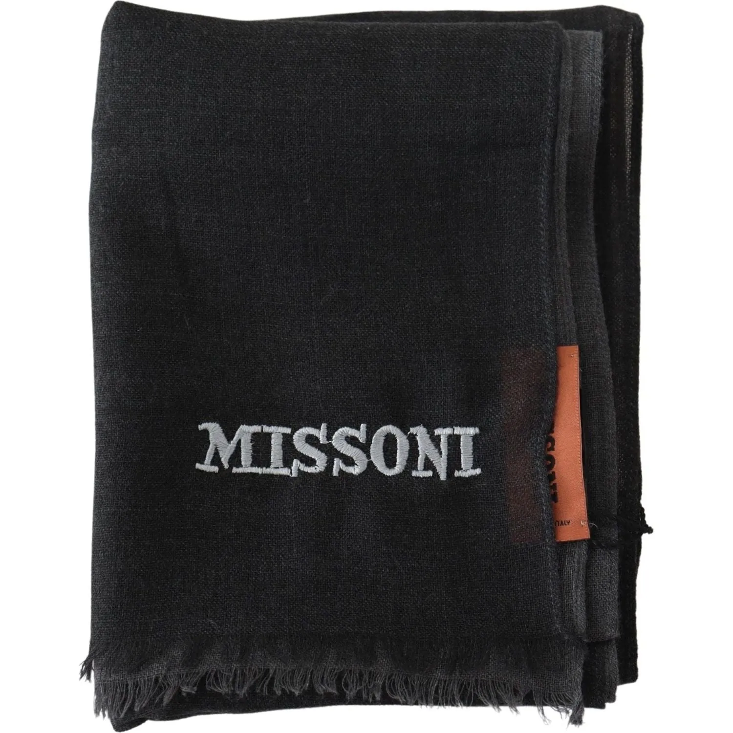 Missoni Elegant Black Wool Scarf with Embroidered Logo