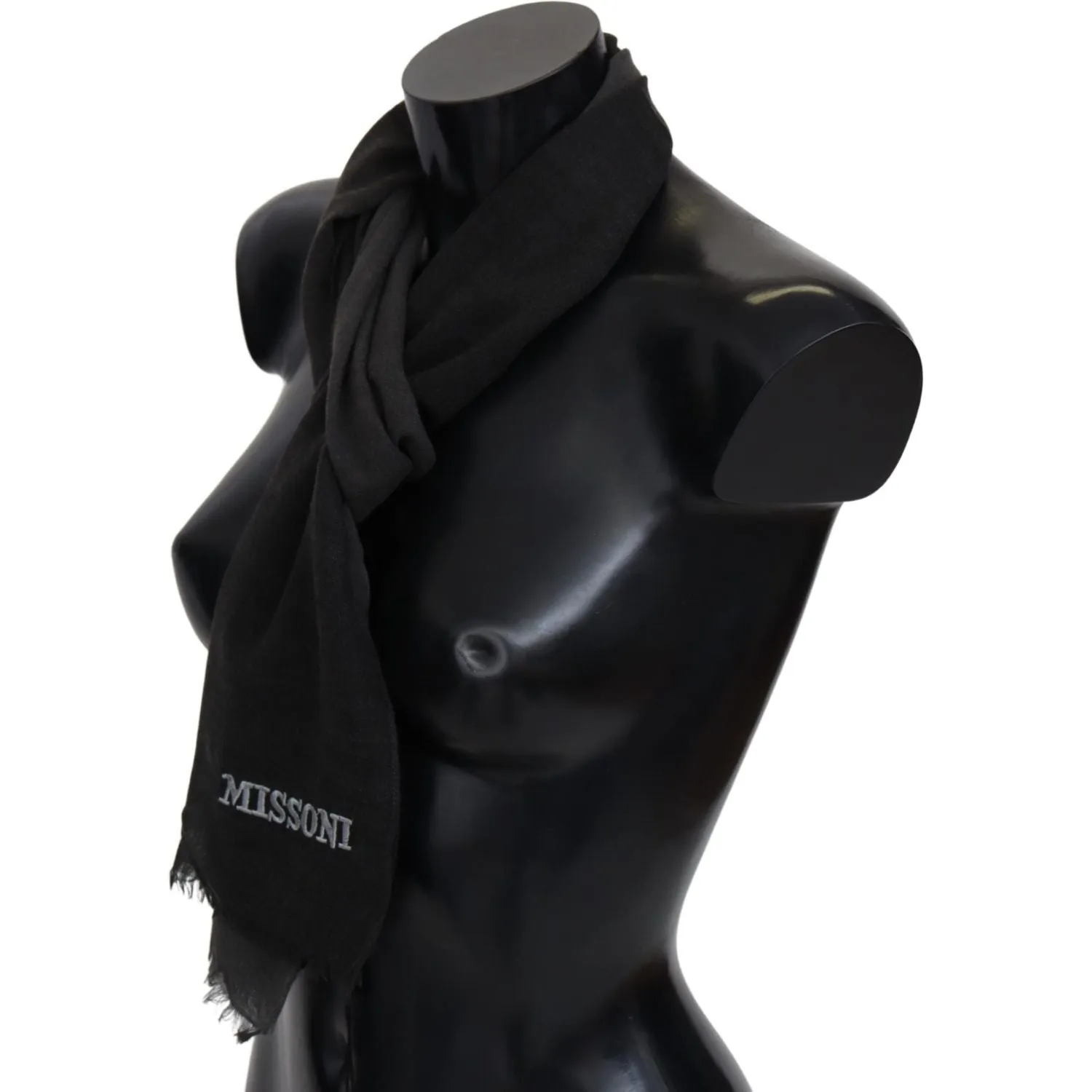 Missoni Elegant Black Wool Scarf with Fringes