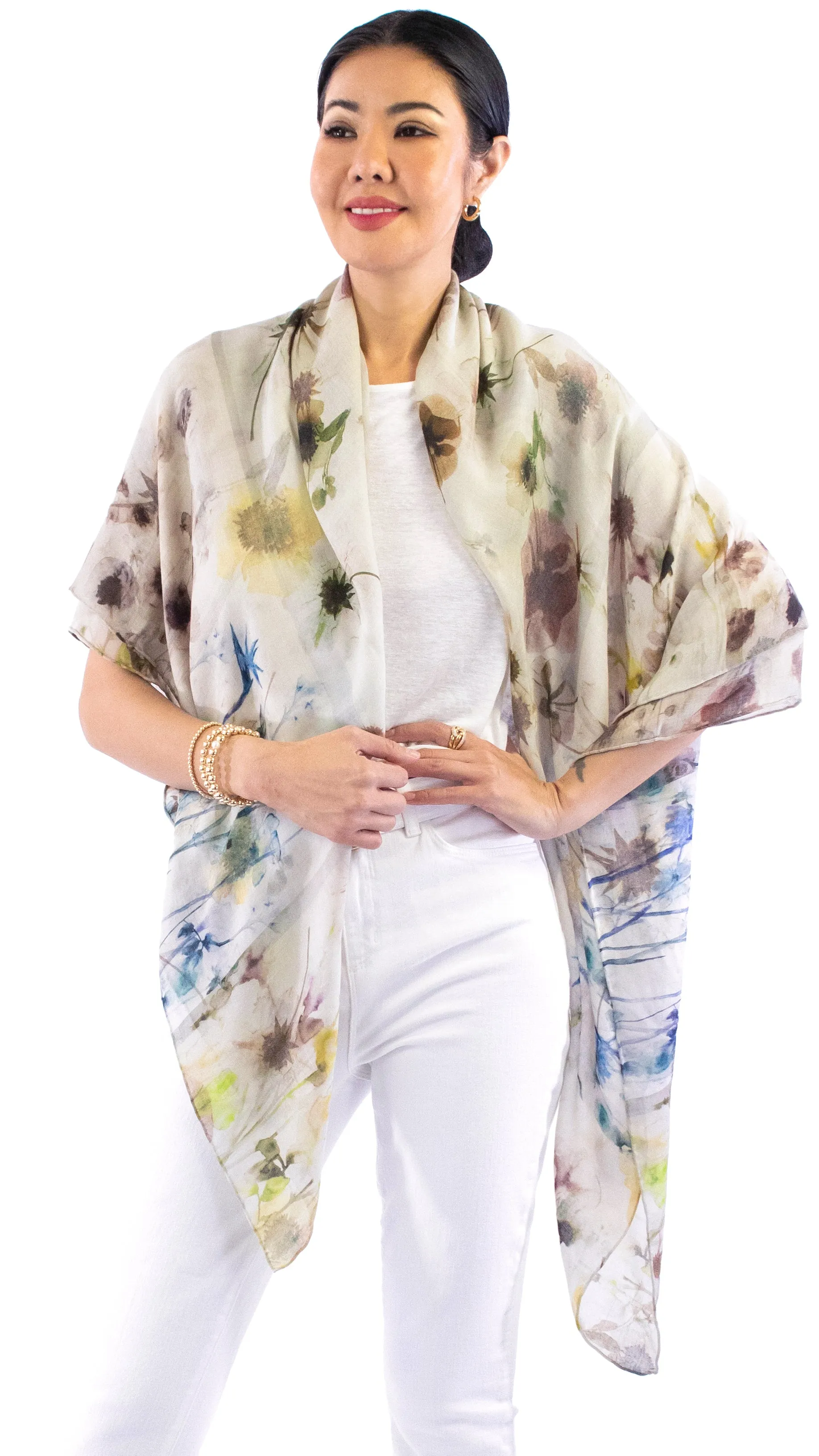 Mixed Floral Scarf - Tan / Multi